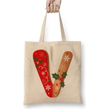 Toyaso V Harfi Beyaz Bez Çanta Uzun Saplı Alışveriş Çantası Plaj Çantası