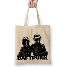Toyaso Daft Punk 02 Beyaz Bez Çanta Uzun Saplı Alışveriş Çantası Plaj Çantası