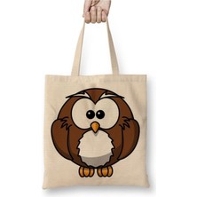 Toyaso Owl Baykuş Beyaz Bez Çanta Uzun Saplı Alışveriş Çantası Plaj Çantası