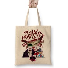 Toyaso Joker Ha Ha Ha Beyaz Bez Çanta Uzun Saplı Alışveriş Çantası Plaj Çantası