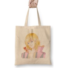 Toyaso Howl's Moving Castle Beyaz Bez Çanta Uzun Saplı Alışveriş Çantası Plaj Çantası