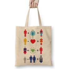 Toyaso Herois Süper Kahramanlar Beyaz Bez Çanta Uzun Saplı Alışveriş Çantası Plaj Çantası