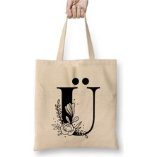 Toyaso Ü Harfi Beyaz Bez Çanta Uzun Saplı Alışveriş Çantası Plaj Çantası