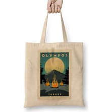 Toyaso Antalya Olimpos Yanartaş Beyaz Bez Çanta Uzun Saplı Alışveriş Çantası Plaj Çantası