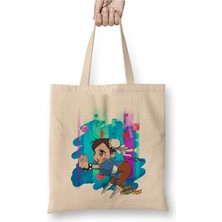 Toyaso Street Fighter Chun Li Beyaz Bez Çanta Uzun Saplı Alışveriş Çantası Plaj Çantası