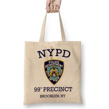 Toyaso 99TH Precinct Brooklyn Ny Beyaz Bez Çanta Uzun Saplı Alışveriş Çantası Plaj Çantası