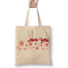 Toyaso Mutlu Yıllar Beyaz Bez Çanta Uzun Saplı Alışveriş Çantası Plaj Çantası