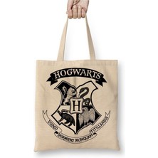 Toyaso Hogwarts 02 Beyaz Bez Çanta Uzun Saplı Alışveriş Çantası Plaj Çantası