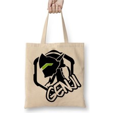 Toyaso Genji Overwatch Beyaz Bez Çanta Uzun Saplı Alışveriş Çantası Plaj Çantası