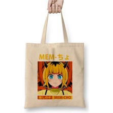 Toyaso Mem-Cho - Oshi No Ko Memcho Beyaz Bez Çanta Uzun Saplı Alışveriş Çantası Plaj Çantası