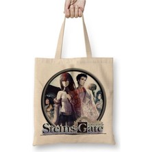 Toyaso Steins Gate Beyaz Bez Çanta Uzun Saplı Alışveriş Çantası Plaj Çantası