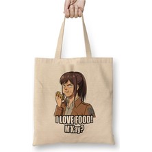 Toyaso Attack On Titan Sasha I Love Food M'kay Beyaz Bez Çanta Uzun Saplı Alışveriş Çantası Plaj Çantası
