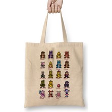 Toyaso 8-Bit Fnaf World Five Nights At Freddys Beyaz Bez Çanta Uzun Saplı Alışveriş Çantası Plaj Çantası