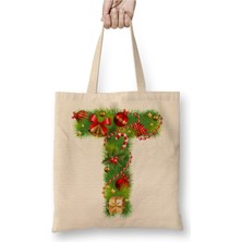 Toyaso Yeni Yıl Yılbaşı Özel T Harfli Mutlu Yıllar Bez Çanta Uzun Saplı Alışveriş Çantası Plaj Çantası