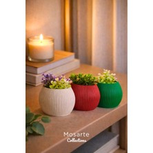 Mosarte Ribbed Modern Yivli Yuvarlak Tasarım Vazo / Dekoratif Obje 3'lü Set