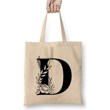 Toyaso D Harfi Beyaz Bez Çanta Uzun Saplı Alışveriş Çantası Plaj Çantası