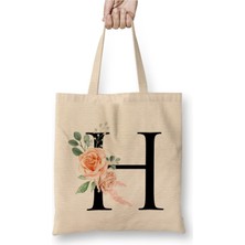 Toyaso H Harfi Beyaz Bez Çanta Uzun Saplı Alışveriş Çantası Plaj Çantası