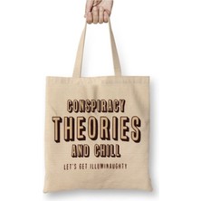 Toyaso Conspiracy Theories And Chill Beyaz Bez Çanta Uzun Saplı Alışveriş Çantası Plaj Çantası