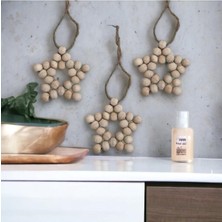 SSCglow Dekoratif Ahşap Boncuklu 3 Lü Set Yıldız Mutfak Salon Balkon Çocuk Bebek Odası Duvar Süsü Kapı Süsü