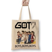 Toyaso Got7 Kpop Beyaz Bez Çanta Uzun Saplı Alışveriş Çantası Plaj Çantası