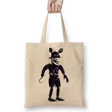 Toyaso Shadow Nightmare Foxy Beyaz Bez Çanta Uzun Saplı Alışveriş Çantası Plaj Çantası