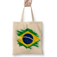 Toyaso Brezilya Bayrağı Beyaz Bez Çanta Uzun Saplı Alışveriş Çantası Plaj Çantası