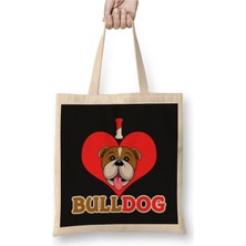 Toyaso I Love Bulldog Pop Art Köpek Beyaz Bez Çanta Uzun Saplı Alışveriş Çantası Plaj Çantası