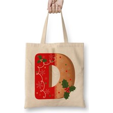 Toyaso D Harfi Beyaz Bez Çanta Uzun Saplı Alışveriş Çantası Plaj Çantası