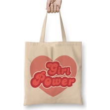 Toyaso Girl Power Feminist Beyaz Bez Çanta Uzun Saplı Alışveriş Çantası Plaj Çantası