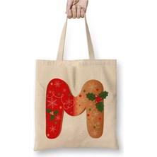 Toyaso M Harfi Beyaz Bez Çanta Uzun Saplı Alışveriş Çantası Plaj Çantası