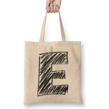 Toyaso E Harfi Beyaz Bez Çanta Uzun Saplı Alışveriş Çantası Plaj Çantası