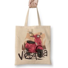 Toyaso Vespa Classic Life Is A Journey Vespa Lover Bez Çanta Uzun Saplı Alışveriş Çantası Plaj Çantası