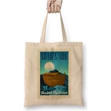 Toyaso Nuh'un Gemisi Beyaz Bez Çanta Uzun Saplı Alışveriş Çantası Plaj Çantası