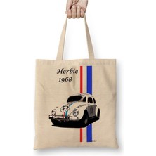 Toyaso Herbie 1968 Araba Beyaz Bez Çanta Uzun Saplı Alışveriş Çantası Plaj Çantası