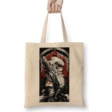 Toyaso Stormtrooper Star Wars Beyaz Bez Çanta Uzun Saplı Alışveriş Çantası Plaj Çantası