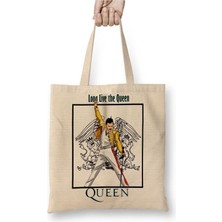 Toyaso Queen Beyaz Bez Çanta Uzun Saplı Alışveriş Çantası Plaj Çantası