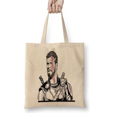 Toyaso Thor Beyaz Bez Çanta Uzun Saplı Alışveriş Çantası Plaj Çantası