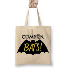 Toyaso Come On Bats Beyaz Bez Çanta Uzun Saplı Alışveriş Çantası Plaj Çantası