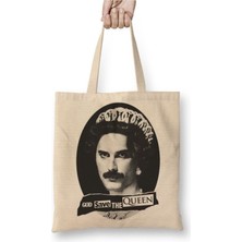 Toyaso God Save The Queen 01 Beyaz Bez Çanta Uzun Saplı Alışveriş Çantası Plaj Çantası