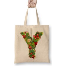 Toyaso Yeni Yıl Yılbaşı Özel Y Harfli Mutlu Yıllar Bez Çanta Uzun Saplı Alışveriş Çantası Plaj Çantası