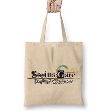 Toyaso Steins Gate Beyaz Bez Çanta Uzun Saplı Alışveriş Çantası Plaj Çantası