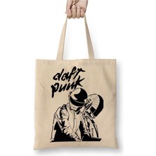 Toyaso Daft Punk 01 Beyaz Bez Çanta Uzun Saplı Alışveriş Çantası Plaj Çantası