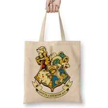 Toyaso Pokemon Gotta Catch'em All Hogwarts Beyaz Bez Çanta Uzun Saplı Alışveriş Çantası Plaj Çantası