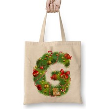 Toyaso Yeni Yıl Yılbaşı Özel G Harfli Mutlu Yıllar Bez Çanta Uzun Saplı Alışveriş Çantası Plaj Çantası