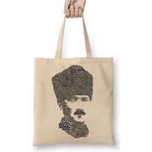 Toyaso Mustafa Kemal Atatürk 016 Beyaz Bez Çanta Uzun Saplı Alışveriş Çantası Plaj Çantası