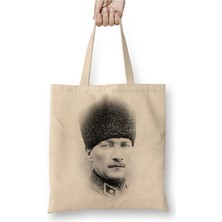 Toyaso Mustafa Kemal Atatürk 03 Beyaz Bez Çanta Uzun Saplı Alışveriş Çantası Plaj Çantası