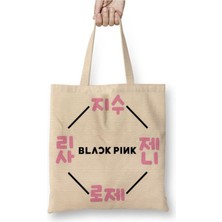 Toyaso Blackpink Blackpınk Beyaz Bez Çanta Uzun Saplı Alışveriş Çantası Plaj Çantası