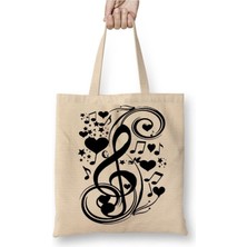 Toyaso Aşk Müzik Nota Beyaz Bez Çanta Uzun Saplı Alışveriş Çantası Plaj Çantası