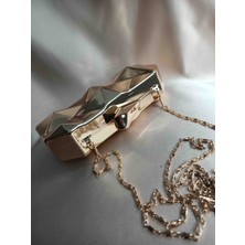 Hegef Shoes Kadın Gold Metal Üç Boyutlu Clutch Özel Gün Portföy Çanta