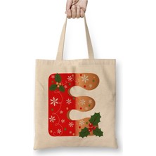 Toyaso E Harfi Beyaz Bez Çanta Uzun Saplı Alışveriş Çantası Plaj Çantası